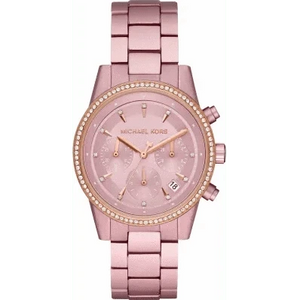 Michael Kors Ritz Chronograph Rose Gold Dial Rose Gold Steel Strap Watch For Women - MK6753