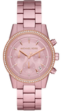 Michael Kors Ritz Chronograph Rose Gold Dial Rose Gold Steel Strap Watch For Women - MK6753