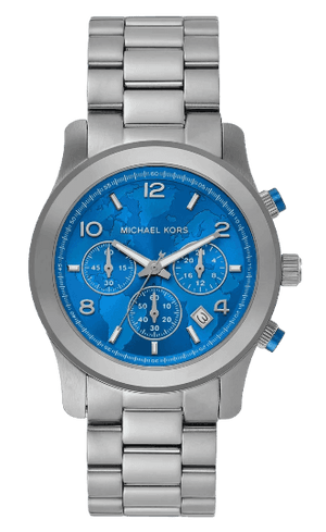 Michael Kors Runway Stop Hunger Blue Dial Silver Steel Strap Watch for Women - MK7427