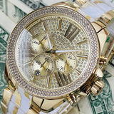 Michael Kors Wren Diamonds Gold Dial Two Tone Steel Strap Watch for Women - MK6157