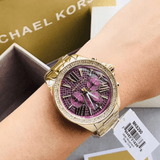 Michael Kors Wren Purple Dial Gold Steel Strap Watch for Women - MK6290