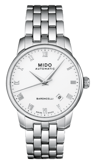 Mido Baroncelli II Automatic White Dial Silver Steel Strap Watch For Men - M8600.4.26.1