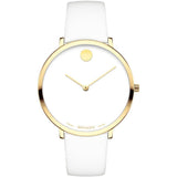 Movado 70th Anniversary Limited Edition White Dial White Leather Strap Watch For Women - 0607138