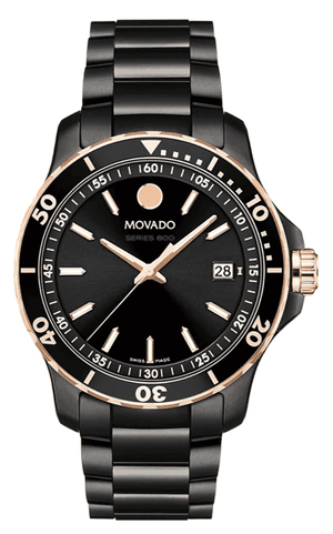 Movado 800 Series Black Dial Black Steel Strap Watch For Men - 2600162