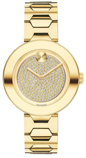 Movado Bold Crystal Gold Dial Gold Steel Strap Watch For Women - 3600492