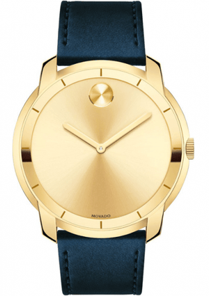 Movado Bold Gold Dial Blue Leather Strap Watch For Men - 3600469