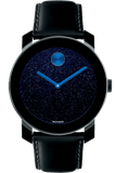 Movado Bold Metallic Blue Dial Black Leather Strap Watch for Men - 3600137