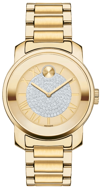 Movado Bold Pave Gold Dial Gold Steel Strap Watch For Women - 3600255