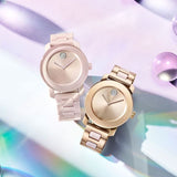 Movado Bold Rose Gold Dial Two Tone Steel Strap Watch for Women - 3600639