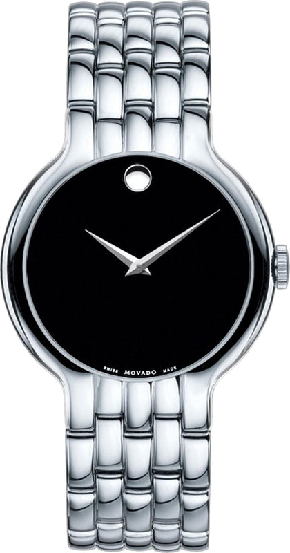 Movado Classic Quartz Black Dial Silver Steel Strap Watch for Men - 0606337