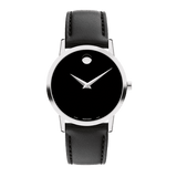 Movado Museum Black Dial Black Leather Strap Watch For Men - 606502