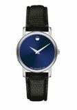 Movado Museum Blue Dial Black Leather Strap Watch For Women - 2100010