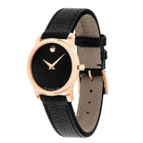 Movado Museum Classic Black Dial Black Leather Strap Watch For Women - 607061