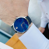 Movado Museum Classic Blue Dial Black Leather Strap Watch for Men - 0607197