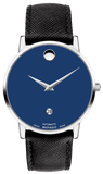 Movado Museum Classic Blue Dial Black Leather Strap Watch for Men - 0607197