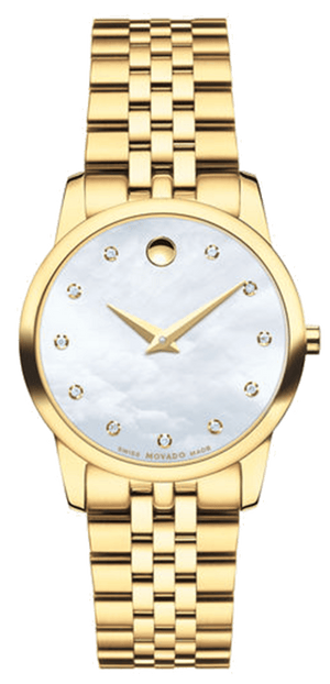 Movado Museum Classic Diamonds Mother of Pearl Dial Gold Steel Strap Watch For Women - 0606998