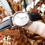 Movado Museum Silver Dial Black Leather Strap Watch For Women - 2100003
