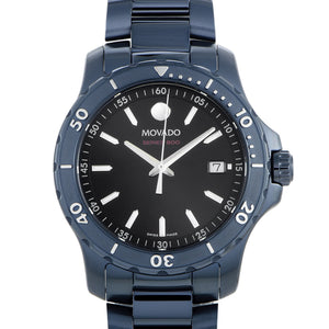 Movado Series 800 Black Dial Blue Ion Plated Steel Strap Watch for Men - 2600139