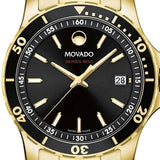 Movado Series 800 Black Dial Gold Steel Strap Watch For Men - 2600145