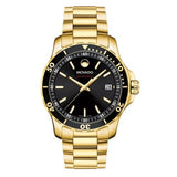 Movado Series 800 Black Dial Gold Steel Strap Watch For Men - 2600145