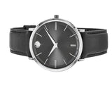 Movado Ultra Slim Black Dial Black Leather Strap Watch For Women - 0607090