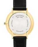 Movado Ultra Slim Black Dial Black Leather Strap Watch For Women - 0607091