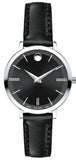 Movado Ultra Slim Black Dial Black Leather Strap Watch For Women - 0607094