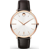 Movado Ultra Slim Silver Dial Brown Leather Strap Watch For Women - 0607093