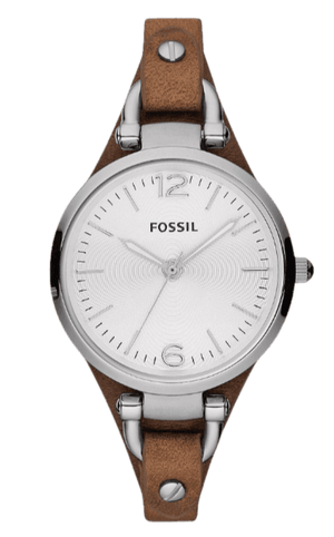 Fossil Georgia White Dial Brown Leather Strap Watch for Women - ES3060