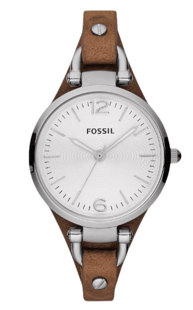 Fossil Georgia White Dial Brown Leather Strap Watch for Women - ES3060