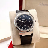 Salvatore Ferragamo F-80 Classic Black Dial Black Leather Strap  Watch for Men - SFDT00219