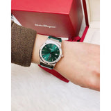 Salvatore Ferragamo F-80 Classic Green Dial Green Leather Strap Watch for Men - SFDT00119
