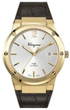 Salvatore Ferragamo F-80 Classic Silver Dial Brown Leather Strap Watch for Men - SFDT00419