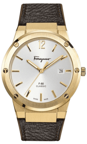 Salvatore Ferragamo F-80 Classic White Dial Brown Leather Strap Watch for Men - SFDT00819