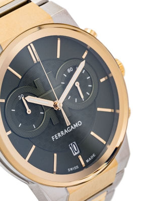 Salvatore Ferragamo Sapphire Chrono Green Dial Two Tone Steel Strap Watch for Men - SFME01223