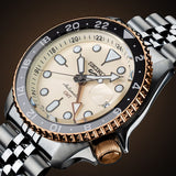 Seiko 5 GMT Sport Asia Exclusive Limited Edition Off White Dial Silver Steel Strap Watch for Men - SSK046K1