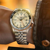 Seiko 5 GMT Sport Asia Exclusive Limited Edition Off White Dial Silver Steel Strap Watch for Men - SSK046K1