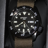 Seiko 5 Sport Automatic Black Dial Green Nylon Strap Watch For Men - SRPD65K4