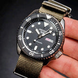 Seiko 5 Sport Automatic Black Dial Green Nylon Strap Watch For Men - SRPD65K4