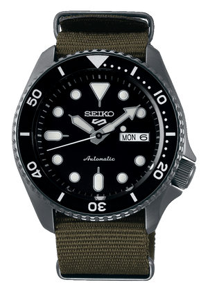 Seiko 5 Sport Automatic Black Dial Green Nylon Strap Watch For Men - SRPD65K4