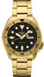 Seiko 5 Sports Automatic Black Dial Gold Steel Strap Watch For Men - SRPK18
