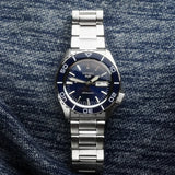 Seiko 5 Sports Automatic Blue Dial Silver Steel Strap Watch for Men - SRPK97K1