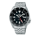 Seiko 5 Sports Automatic GMT Black Dial Silver Steel Strap Watch For Men - SSK001K1