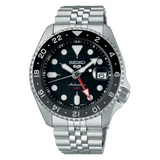 Seiko 5 Sports Automatic GMT Black Dial Silver Steel Strap Watch For Men - SSK001K1