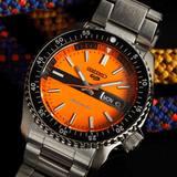 Seiko 5 Sports Double Hurricane Retro Orange Dial Silver Steel Strap Watch For Men - SRPK11K1