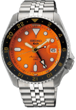 Seiko 5 Sports GMT Automatic Orange Dial Silver Steel Strap Watch For Men - SSK005K1