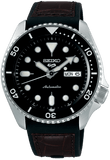 Seiko 5 Sports SKX Automatic Black Dial Black Leather Strap Watch for Men - SRPD55K2