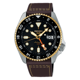 Seiko 5 Sports SKX GMT Automatic Mocha Black Dial Brown Leather Strap Watch For Men - SSK036K1
