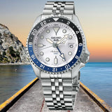 Seiko 5 Sports SKX GMT Automatic Sky Blue Dial Silver Steel Strap Watch For Men - SSK033K1