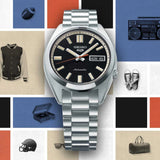 Seiko 5 Sports SNXS Series Automatic Black Dial Silver Steel Strap Watch for Men - SRPK89K1